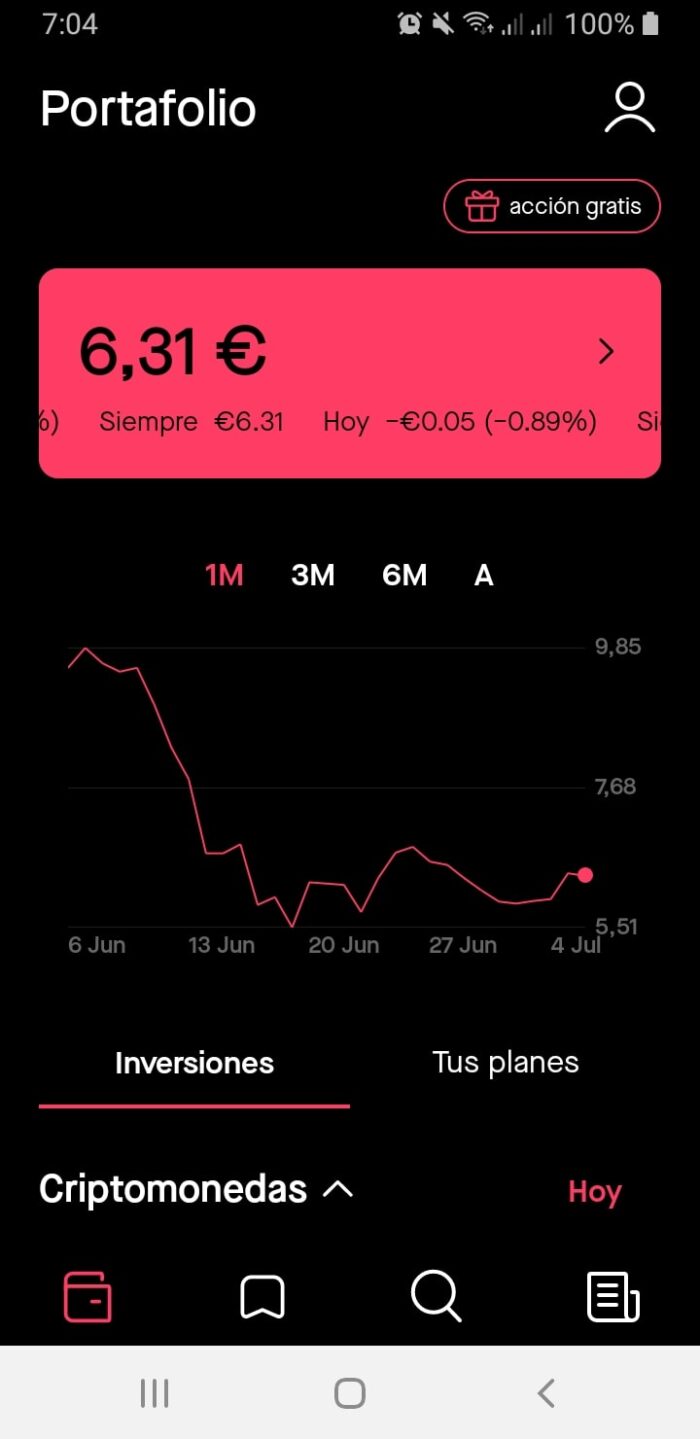 Captura de pantalla app de inversiÃ³n Bux 0