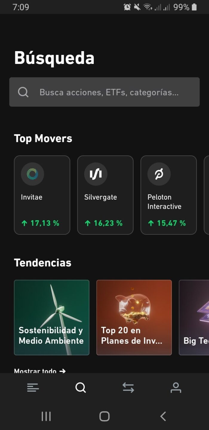 Capturas de pantalla de la app de inversiÃ³n Trade Republic